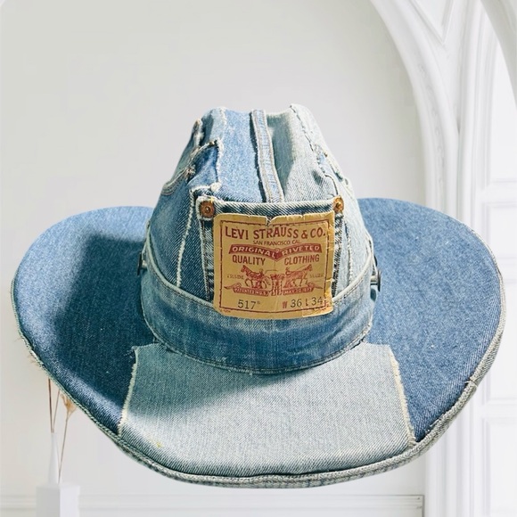 Levi\'s Patchwork Denim Wide-Brim Hat in Dark and Light Blue main image 4